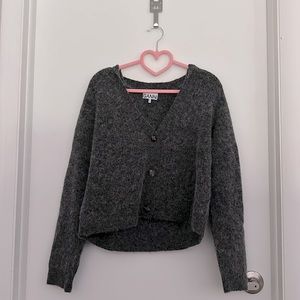 Ganni Soft Wool Knit Cardigan, Ebony Melange, S